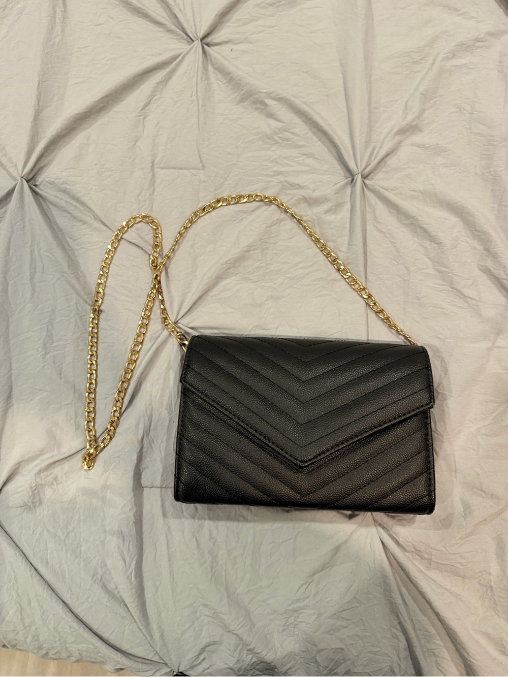 Anthropologie Black Quilted Crossbody with Gold Chain